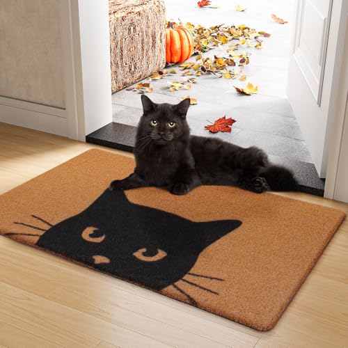 UINI Welcome Mat Outdoor Indoor Door Mat, Black Cat Doormat Outside, Non-Slip Outdoor Mats for Front Door Entrance, Resist Dirt, Easy to Clean, 17" x 30", Black Cat Gifts