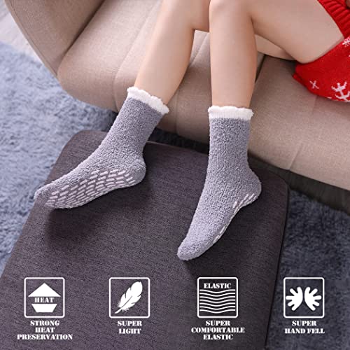 Image of FNOVCO Non Slip Socks for Women Winter Warm Cozy Fuzzy Slipper Socks Soft Fluffy Hospital Socks with Grips