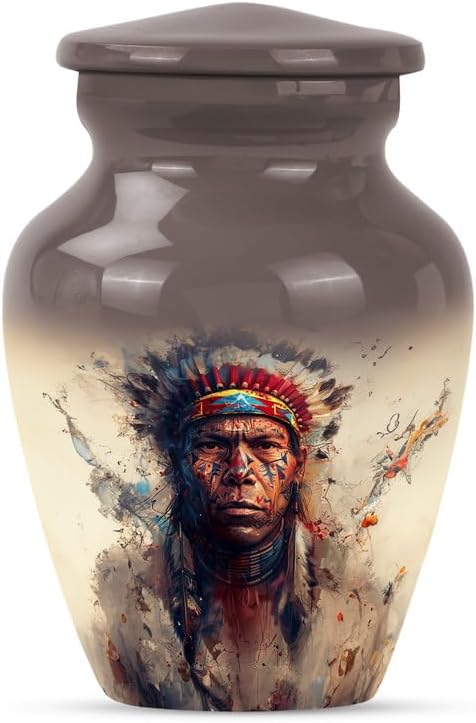 Native American Decorative Urns, Memorial Burial Urn, Pack of 1, Small Ashes Keepsake for Sister, Small Keepsake Urn for Mom & Dad Ashes, Cremation Urns for Adults Male & Female, Gray
