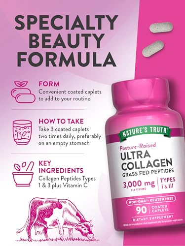 Nature'S Truth NT2110 Collagen Peptides | 90 Caplets | Type 1 And 3 With Vitamin C | Grass Fed, Non-Gmo And Gluten Free Pill Supplement thumb #4