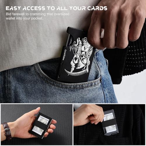 Wallet for Men, Modern-Modular-Design, Minimalist Card Holder with Cash Strap, Slim Metal Front Pocket Wallet, RFID Blocking, Personalized Engraved Scythe Skull4