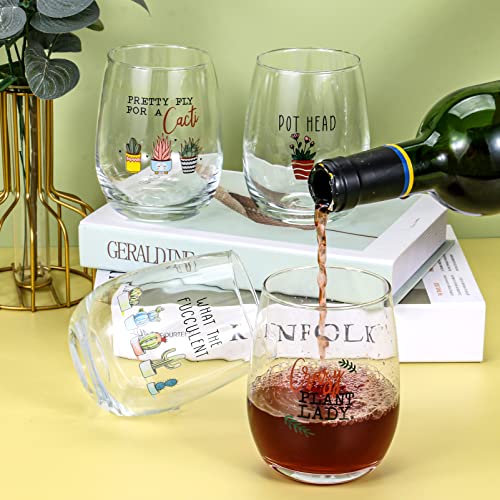 Pszeznz Plant Lady Succulent Gifts For Women- Set Of 4 Funny Wine Glasses 15Oz - Plant Lover Gift Mug - Gardening Gifts For Women- Crazy Plant Lady Wine Glass Tumbler #TOP2