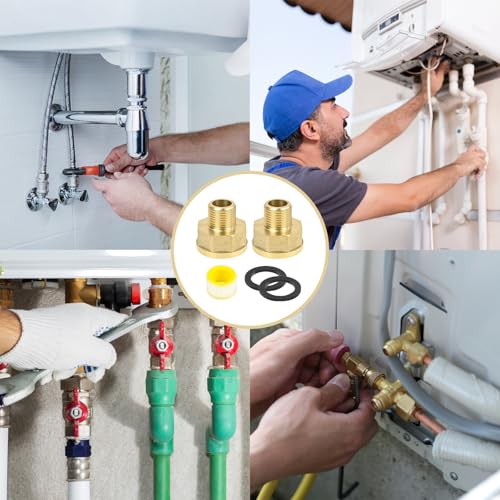 2 Stück Messing Reduzierung 1 Zoll auf 1/2 Zoll, Reduzierstück Gewindefitting Adapter mit Dichtung und Gewindedichtband Hahnverlängerung für die Umwandlung von Rohrverbindungen (AGØ20mm x IGØ31mm)