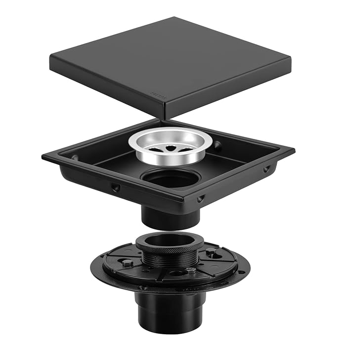 Buy Shower Drain Tile Insert Matte Black, EXF 2 in 1 6 Inch Square