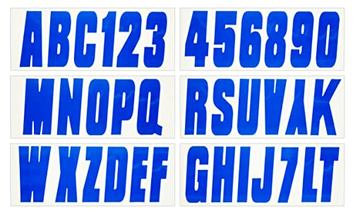 Image of Hardline Products USA Series 350 Boat Registration Numbers Kit, 3 Inch Solid Blue - Marine Grade Vinyl Lettering for Hull, PWC, Jet Ski & Pontoon - USCG Compliant, UV & Fuel Resistant