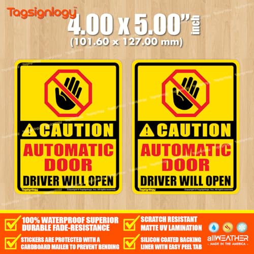 Image of (2 pcs) Caution Automatic Door Driver Will Open Dont Pull Safety Notes for Passenger & Driver UB LY Taxi Car Service Warning Sign UV Weatherproof Waterproof Vinyl Stickers
