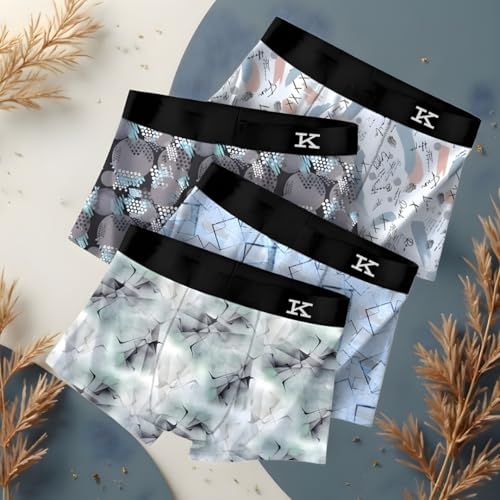 Image of Kinu Men's Comfortable Boxer Briefs Printed Design Ultra Soft Stretch Trunks Breathable Moisture-Wicking Underwear for Daily Comfort - Combo of 4