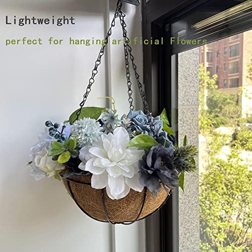 ZWCEGND Hanging Basket with Natural Coconut Husk Liners,25cm Round Metal hanging basket for Plants and artificial Flowers ,Suitable for Indoor Outdoor (Set of 3)