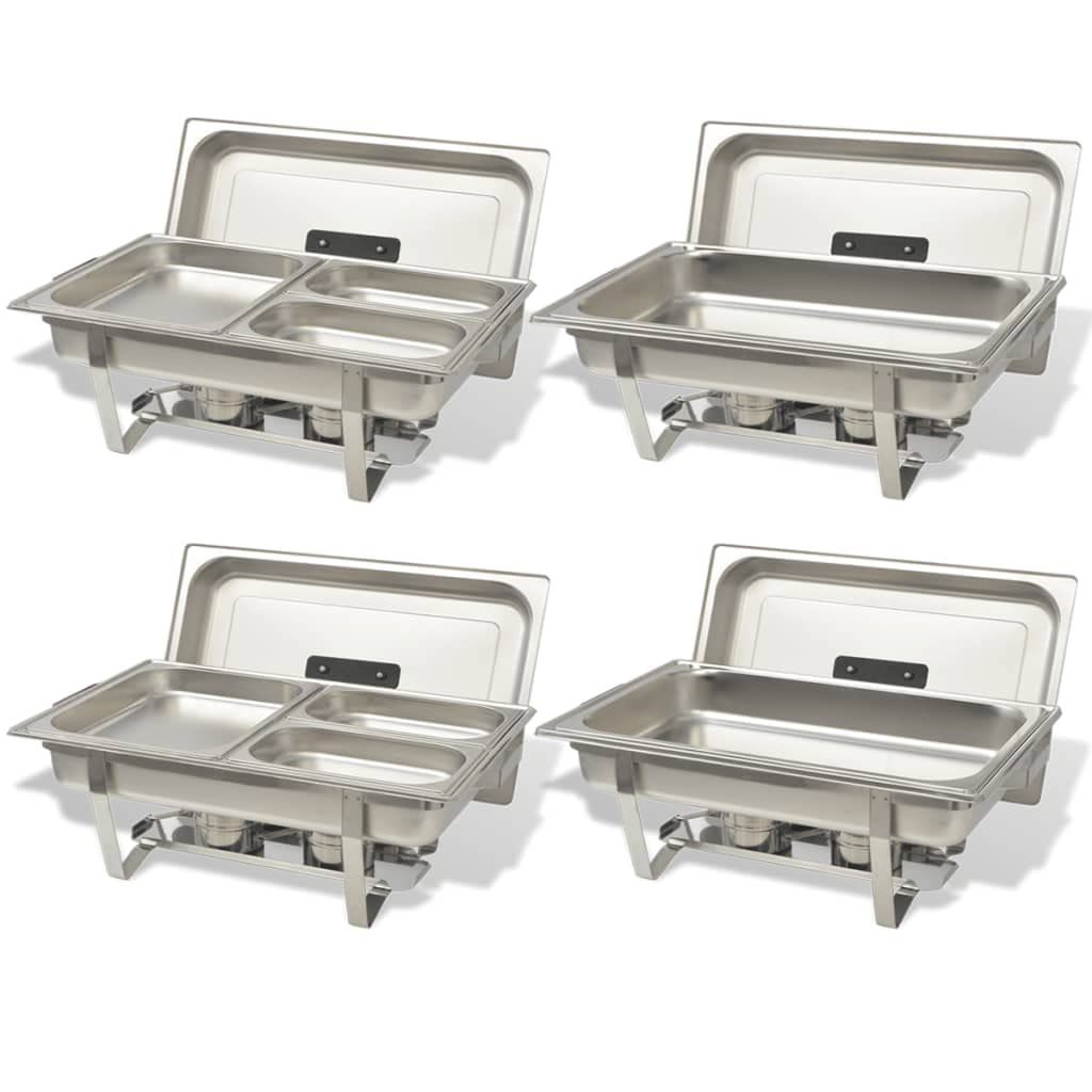Chafing Dish - Set di 4 scaldavivande in acciaio inox con contenitore per alimenti e pasti combustibili, per catering, gastronomia, feste e matrimoni, piastra termica per mantenere il cibo