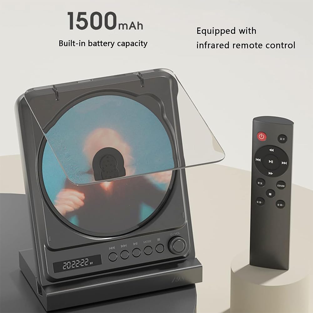 QUTBAG Lettore CD Desktop Portatile, Lettore Musicale Retro Compact Disc con Jack per Cavo Audio da 3,5 mm, Supporto Cavo AUX in e USB, Telecomando, qualità Audio Senza Perdita di Dati C