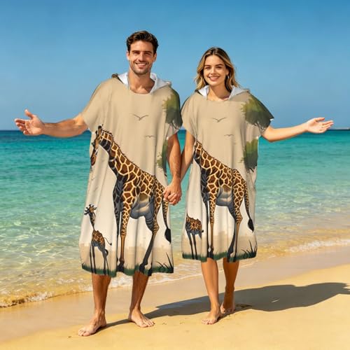 Poncho con capucha de jirafa para mujer capa larga de 110 cm con bolsillos 8