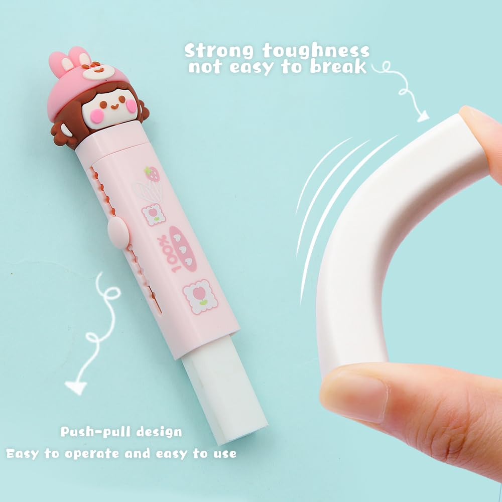 Cute Cat Paw Retractable Rubber Eraser, 4 Pcs with 4 Refills, Sliding Eraser for Kids Students Writing Office School Supplies - Image 4