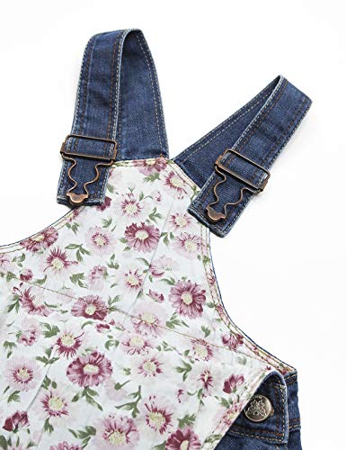Image of KIDSCOOL SPACE Baby Little Girls Fox Flowers Embroidered Lace Denim Overall Dress