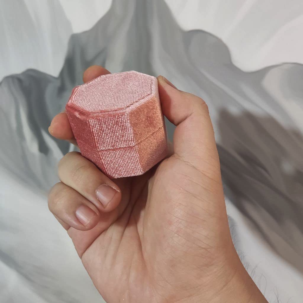 JZTang Octagon Velvet Ring Box Double Ring Display Holder Elegant Jewelry Storage Box Gift for Proposal Engagement Anniversary Ceremony (Pink)