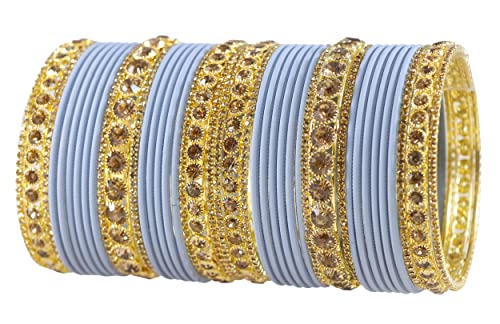 Image of NMII Non-Precious Metal Base Metal and Studded Zircon Gemstone and Matte Finish Worked Bangle set for Women /Girls