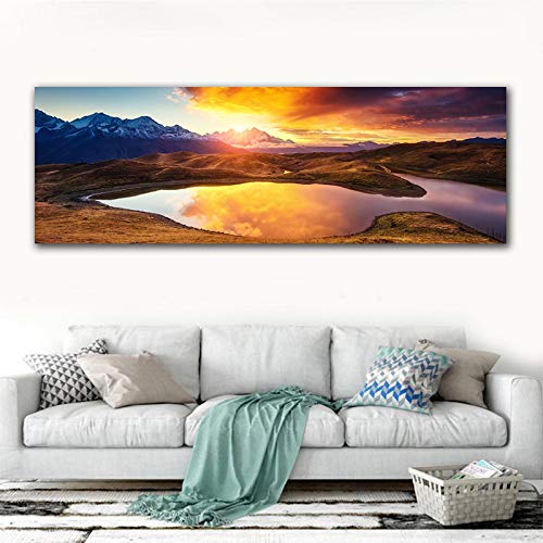 Impresión en lienzo paisaje pared lienzo pintura puesta de sol lienzo impresión para arte de sala de estar lienzo arte moderno 70x210cm sin marco Cover