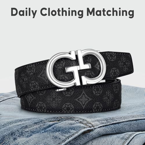 Image of ITIEZY Ratchet Belts for Men - Leather Click Belt for Casual Dress 1 3 /8 inch, Mens Adjustable Belt Trim to Fit