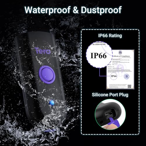 Image of Tera Barcode Scanner Mini 1D Wireless: 3-in-1 Works with Bluetooth 2.4G USB Wired Portable Laser Bar Code Reader Pocket Size for Windows Android iOS Tablets Computers 1100L Purple