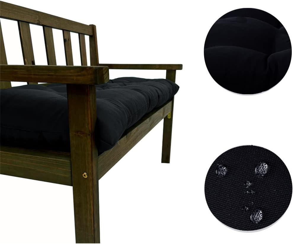 Srutirbo Indoor Outdoor Bench Cushion, Waterproof Swing Cushion Seat Chair Replacement Pads Pillow for Lounger Garden Furniture Patio Metal Wooden (Black, 47 * 20inch)