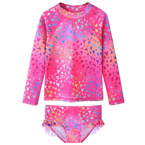 Image of XFGIRLS Girls 2-Piece Swimsuit Long Sleeve Rash Guard Set Toddler 6M-8Y | UPF 50+ blocks 98% UV, Quick-dry, Easy on /off, Bright colors stand out, Machine wash, Breathable, Beach, swim, water park