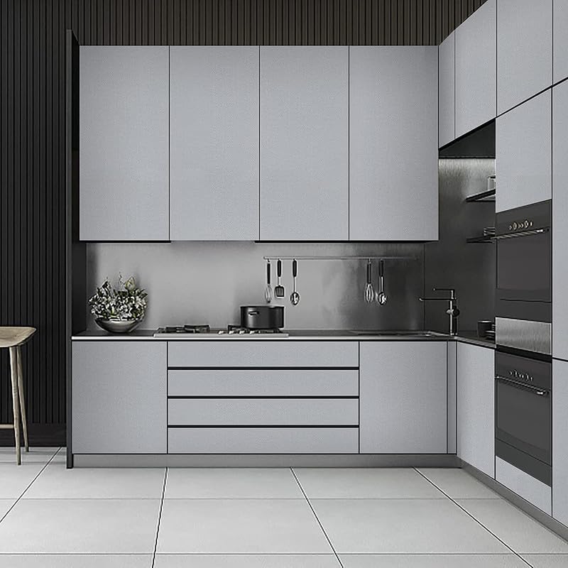 Image of WALLMATE Light Grey Peel and Stick Wallpaper Self-Adhesive Removable Wallpaper Thicken Waterproof Wallpaper for Kitchen Countertop Cabinet (2 Feet by 12 Feet, Matte Light Grey Wallpaper)