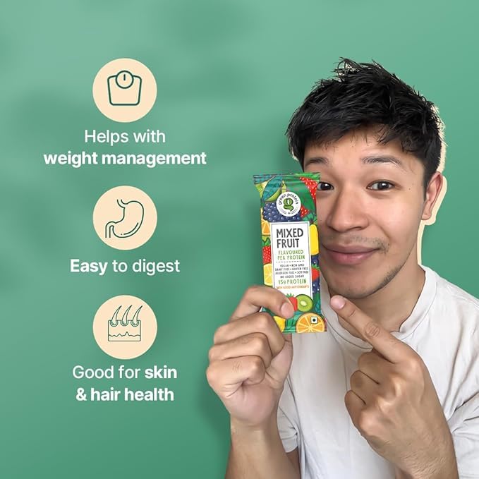 Image of GREEN PROTEIN Protein Isolate Powder, Plant Protein, No Added Sugar, 100% Vegan, Soy Free, Dairy Free, Gluten Free, Allergen Free, 15g Protein Per Serving, Pouch (500g) (Mixed Fruit (500g))