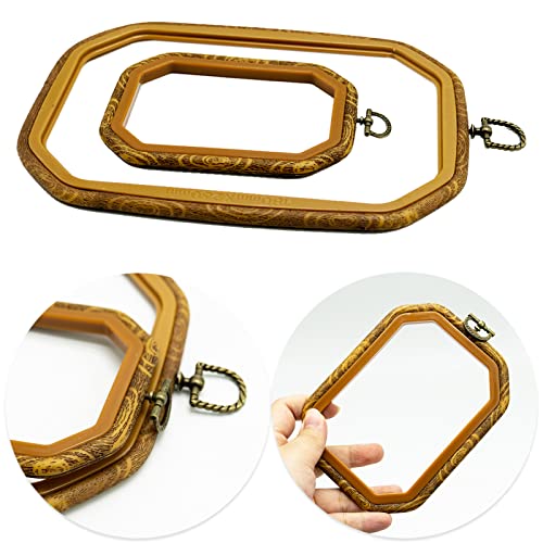 Image of 2 Sizes Imitated Wood Rectangle Round Embroidery Hoop Set Plastic Circle Cross Stitch Hoop Rings for DIY Craft Sewing,Including 16pcs Gold Eye Sewing Needles