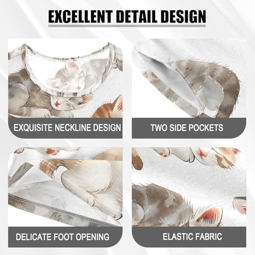 ALAZA Cat Kitten Sleep Pajamas Set Short Sleeve Cotton Sleepwear Summer Pjs 2 Piece 5-14Y4