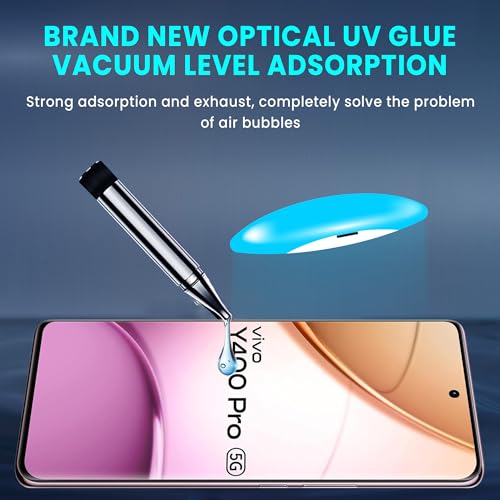 Image of FIRST MART Military Grade UV Tempered Glass For Vivo Y400 Pro 5G (6.77 Inch) With Edge To Edge Full Screen Coverage & Easy UV Installation Kit | Crystal Clear, Pack of 2