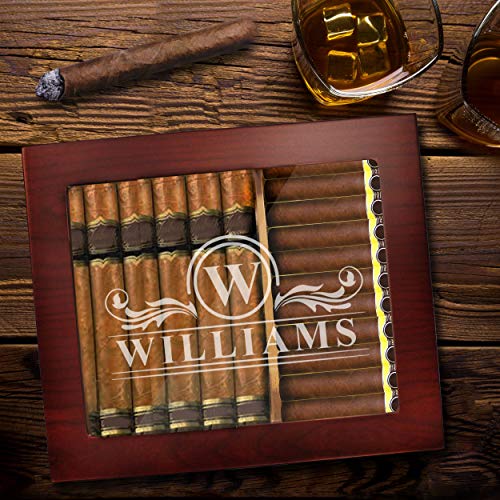 Custom Personalized Premium Cigar Humidor Box with Hygrometer, Humidifier and Glass Top - Engraved Wood Cigar Box Gift Set (Personalized - Rosewood) - Image 5