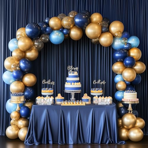 Image of 20ft x 12ft Navy Blue Backdrop Curtain for Parties, Wrinkle Free 4 Panels 12ft Long Photo Backdrop Drapes Back Drop Cloth for Wedding Birthday Party Baby Shower Photography Background