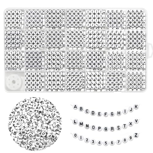 JULIMAIDONG Black Alphabet Beads A-Z 1350+Pcs Letter Bead Acrylic 4x7mm Round Digit Letter Beads Kits Bracelets Necklaces DIY Jewelry Making Kits (Black 1350+PCS)