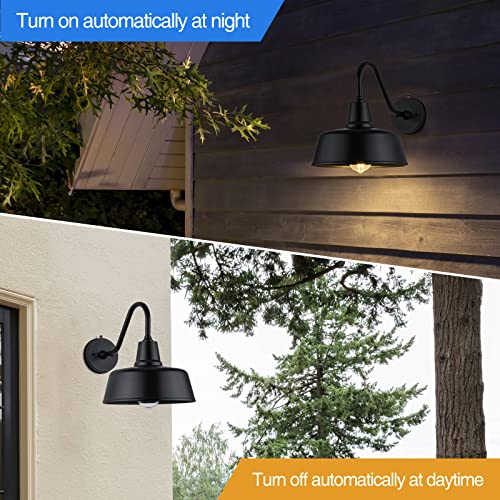 Image of Barn Lights Outdoor Gooseneck Lighting, Dusk to Dawn Black Exterior Barn Lights for House, Farmhouse Wall Lighting Fixtures with Sensor for Porch Garage (1, 11 inch Diameter)