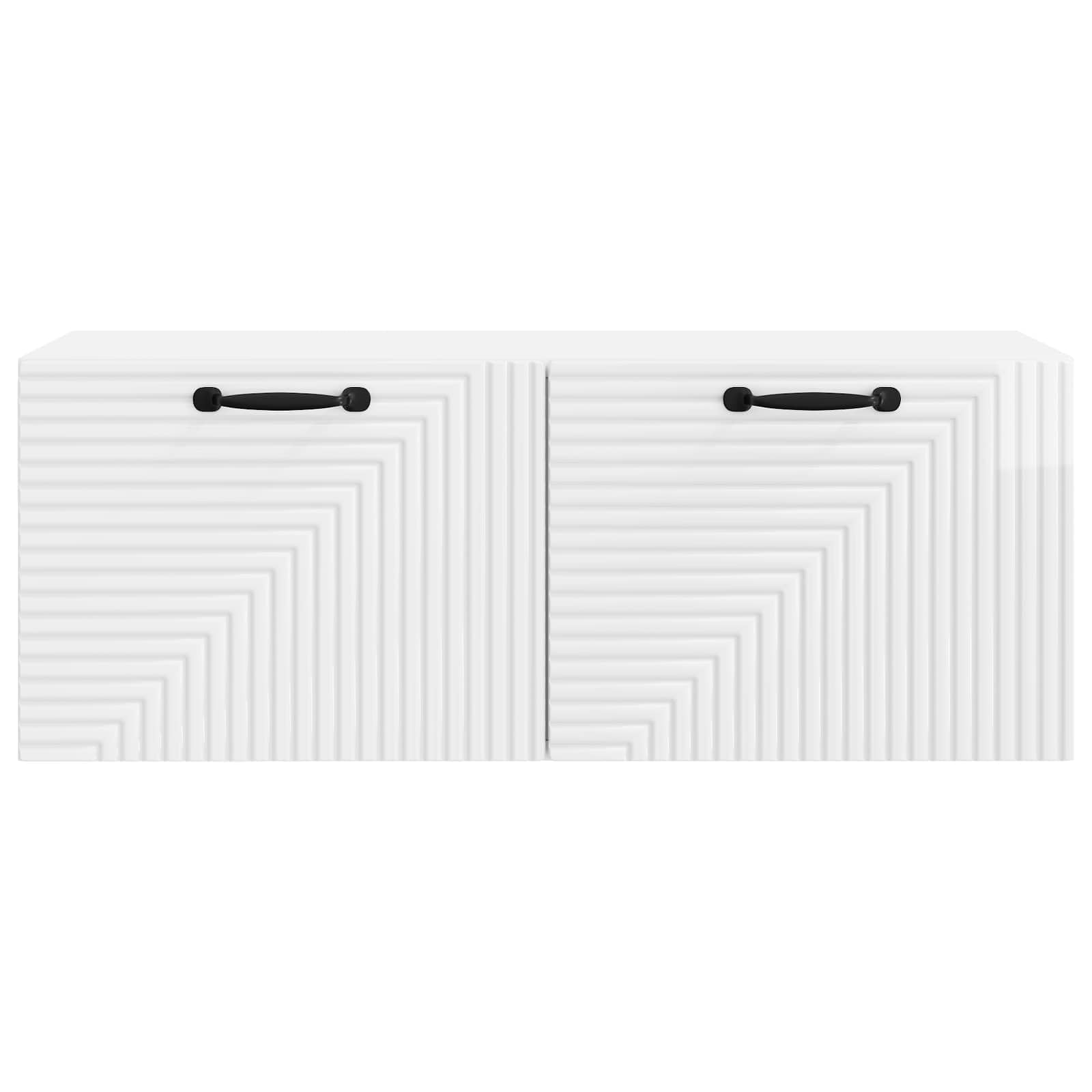 Szafka TV montowana na ścianie, wysoki połysk, biała, 78,5 x 31 x 30 cm, materiał drewnopochodny, zajmuje mało miejsca, z miejscem do przechowywania i 2 drzwiami uchylnymi, wisząca do salonu