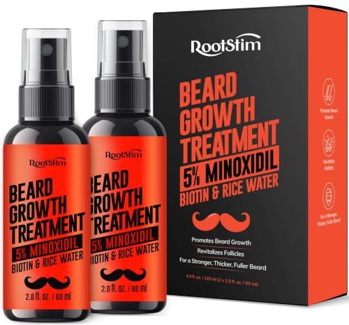 5% Minoxidil Beard Growth Serum for Men: 2-Pack Minoxidil Hair Regrowth Spray with Biotin & Rice Water – Extra Strength Beard Oil for Faster Thicker and Fuller Beard Growth – 4.06 Fl Oz