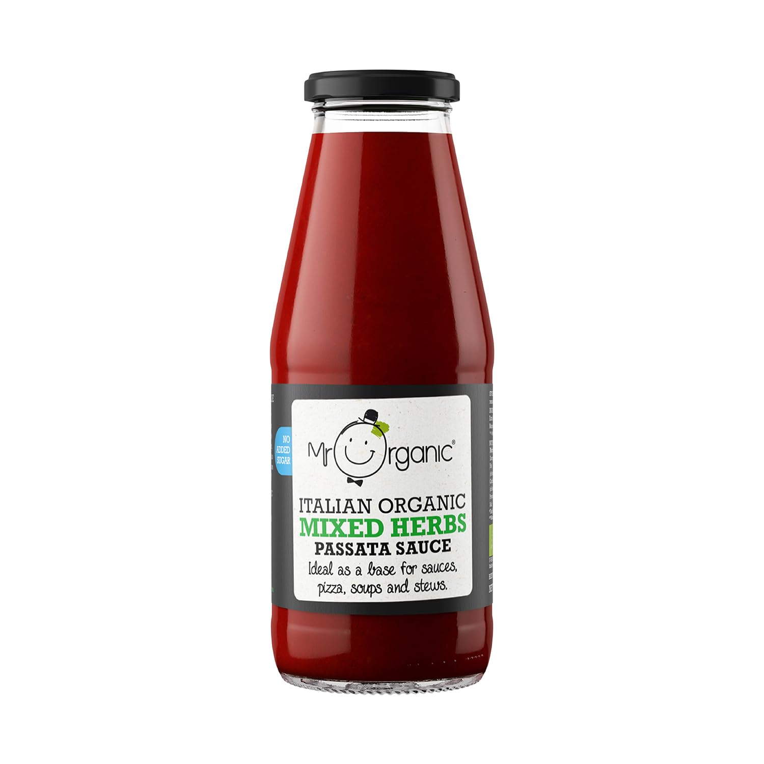 Mr Organic - Organic Mixed Herbs Passata Sauce 6 x 400g glass jar - Non GMO & Preservative Free - Gluten Free & Vegan - Made With Italian Tomatoes & Herbs