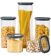 Spreccio Square Glass Food Storage Jars with Lids[Set of 5], Perfect for Pasta, Cookies, Nuts, Co...