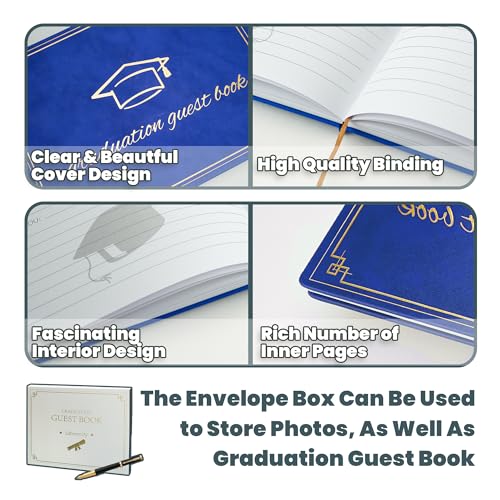 Image of Graduation Guest Book 2026 - Memory Scrapbook for College Gifts Graduation, Guest Book for Graduation Party Sign-In with Custom Message 120 Pages, 7x9 Inch Elegant Graduation Yearbook (Blue)