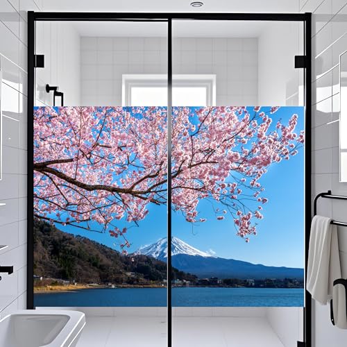 MASHADAN 風景デザイン 多色 窓用フィルム すりガラス調 目隠しシート 静電吸着 水で貼る 貼り直し可能 飛散防止 おしゃれ 浴室 玄関 オフィス用 カスタマイズ対応 富士山 夕暮れの湖 90cmx140cmx2