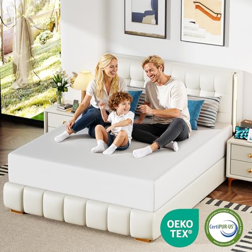 Image of FDW 14 Inch King Mattress, Medium Firm Base Foam, Breathable & Comfortable with Removable Washable Zipper Cover, Bed in a Box, CertiPUR-US Certified, White