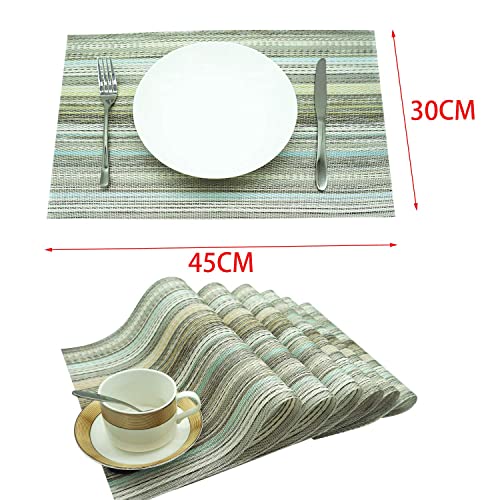 yara home décor Placemats Washable Gold Green Glitter PVC Fabric Woven Set of 6 Large Kitchen Dining Table Dinner Place Mats - Image 3