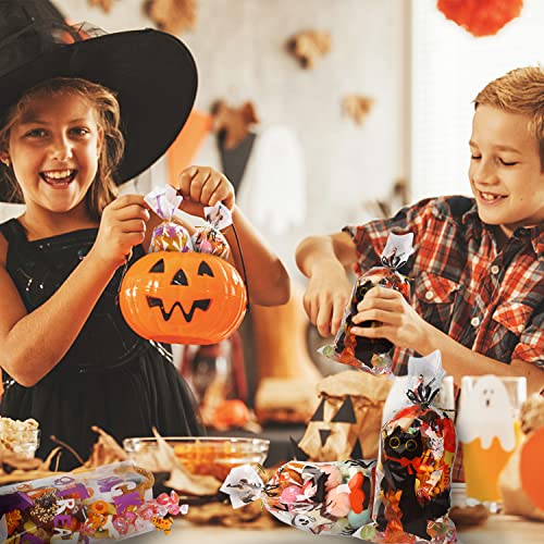 FOIMAS Halloween Cellophane Treat Bags, 120pcs Cello Candy Bags With Twisted Ties for Trick Or Treat Party Favor Supply, Purple