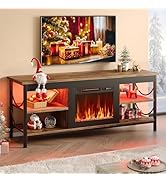 Pinmoco Electric Fireplace TV Stand for TVs up to 65", LED Entertainment Center with Open Storage...