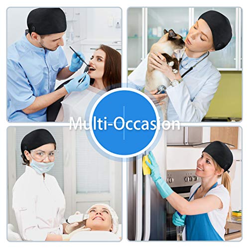 Image of QBA Adjustable Working Cap with Button, Cotton Working Hat Sweatband, Elastic Bandage Tie Back Hats for Women & Men, One Size