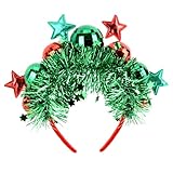 EXIPSAT Weihnachts Haarreif, 1er Pack Christbaumkugeln Stirnband mit Disco-Kugeln und Sternen, Festliches Kopfschmuck für Weihnachten, Party, Feier