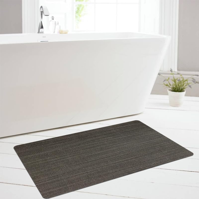 Bath Mat Rug, Quick Dry Super Absorbent Bathroom Mat, Non Slip Stain Resistant Bathroom Floor Mat Washable Ultra Thin Bathmat Fit Under Door for Shower Room, Dark Gray Stripe, 3ft x 6ft