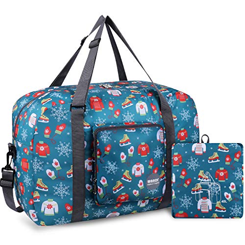 Wandf Foldable Travel Duffel Bag Carryon Luggage Sports Gym Weekend Tote Bag Water Resistant Nylon for Women