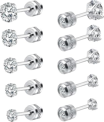 5 قطع من الأقراط الفضية للسيدات، اقراط مضادة للحساسية من الس...