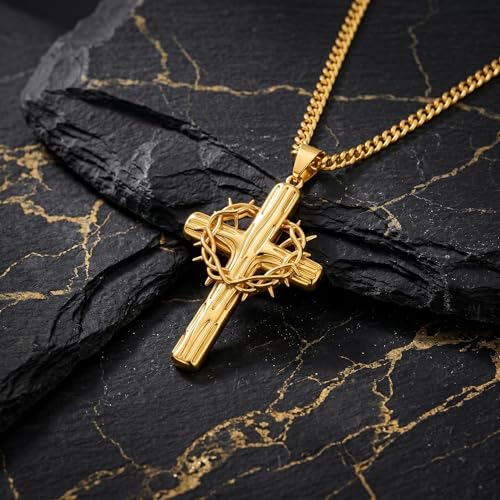 Image of Midari Gold Cross Necklace for Men 18K Gold Cross Pendant Minimalist Faith Necklace Christian Pendant Religious Gift