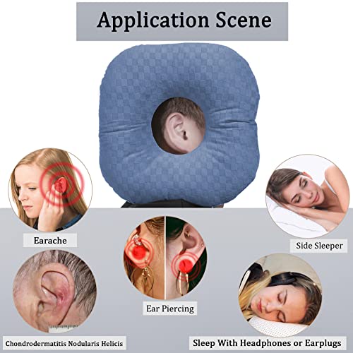 Image of Ear Piercing Pillow for Side Sleepers, Pillow with an Ear Hole for CNH and Ear Pain Ear Inflammation Pressure Sores, O-Shaped Side Sleeping Pillow, Ear Guard Pillow (Blue)